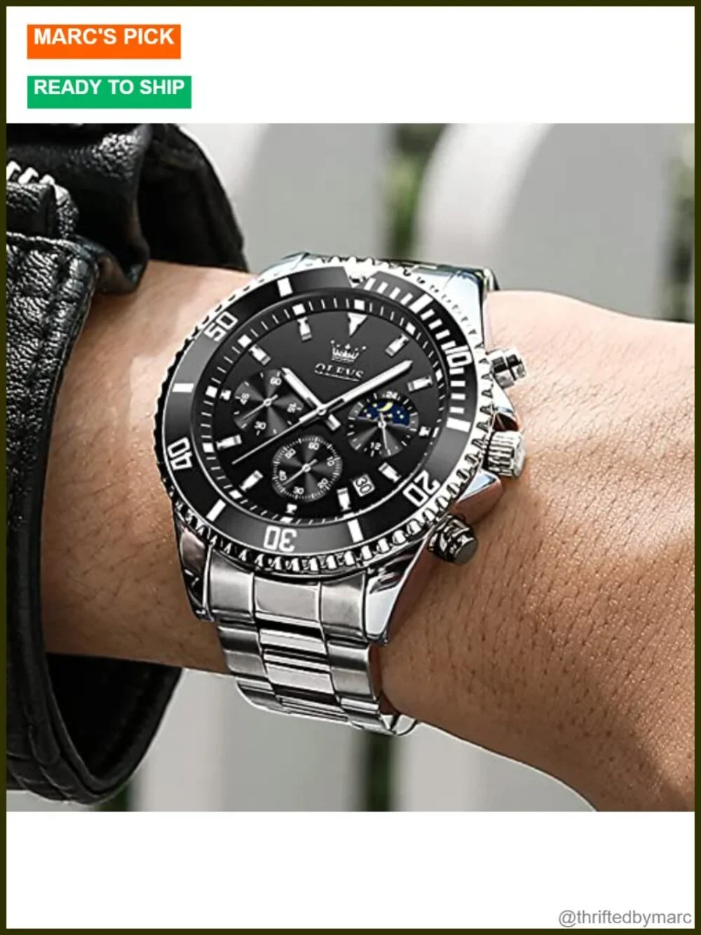 Premium Stainless Steel Analog Watch with Date Rotatable Bezel Quartz Men's